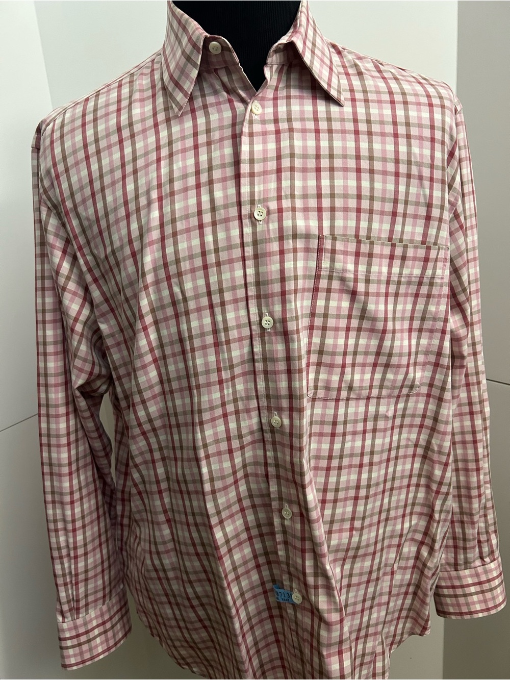 Brioni Pink and White Plaid Button-Down Shirt
